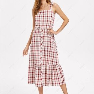 Zaful White and Red Checkered Midi Dress